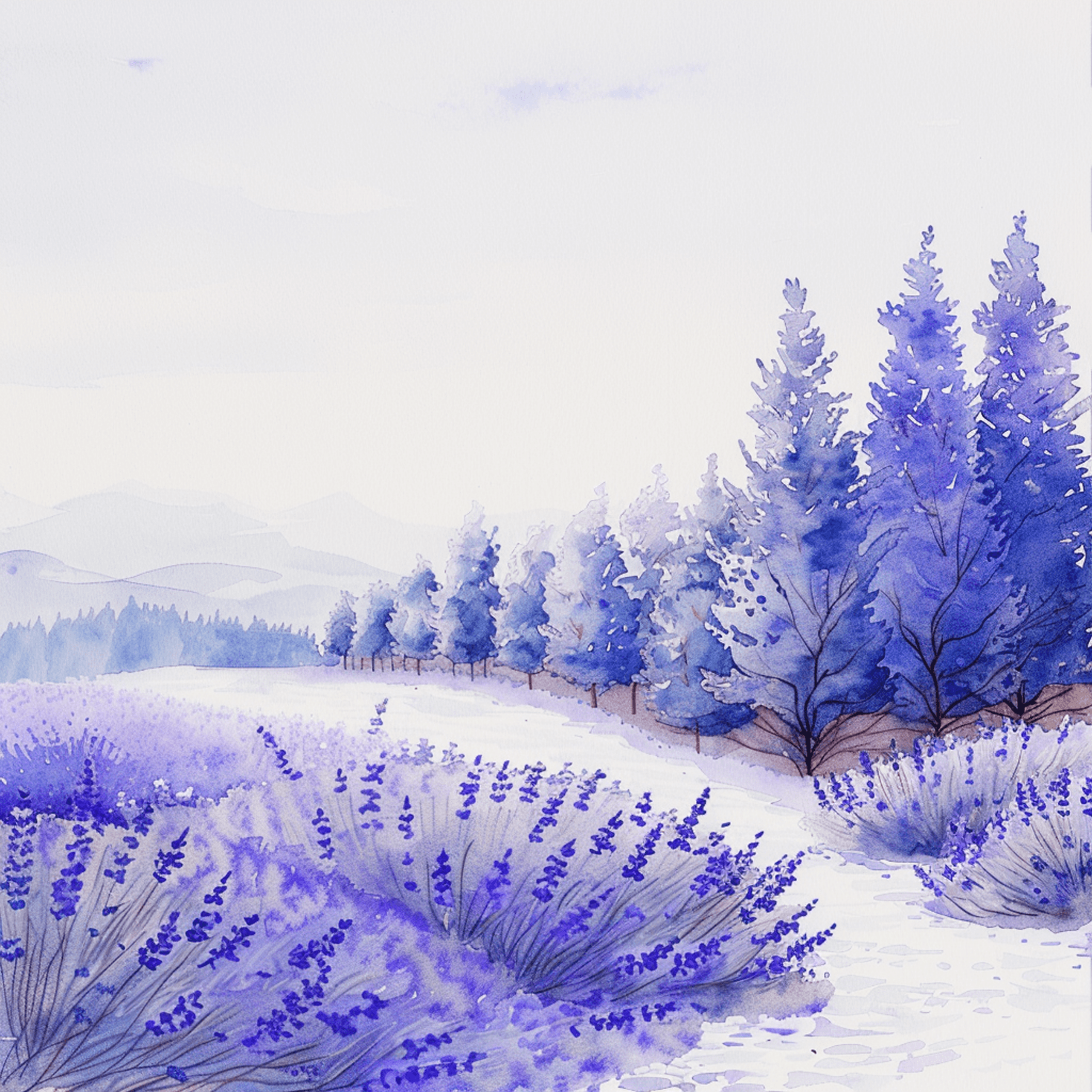 Lavender Field Water Color - Cloth napkin set of 4 Unique designs - Image 4