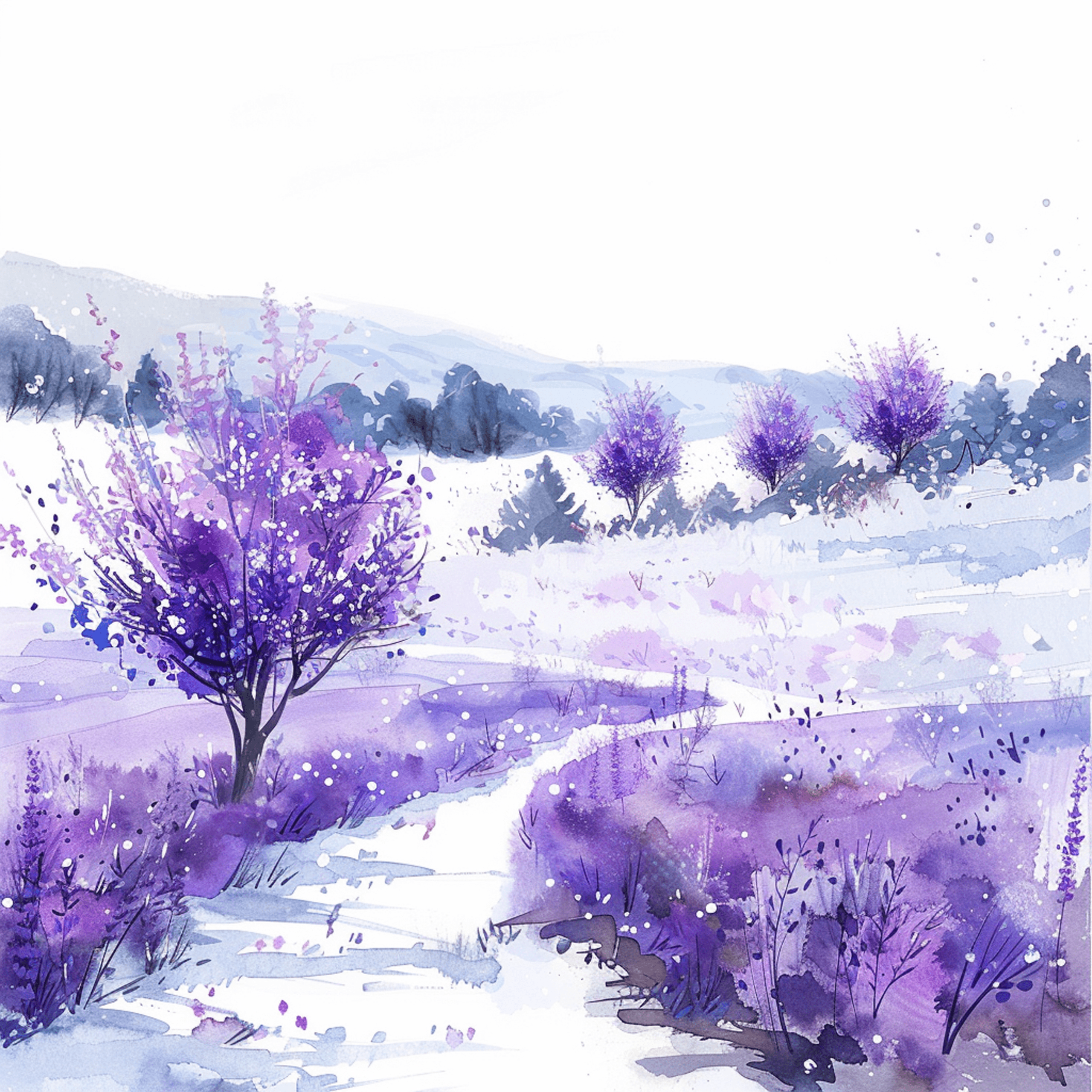 Lavender Field Water Color - Cloth napkin set of 4 Unique designs - Image 6