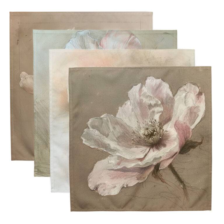 Flower Sketch - Marie Louise Vigee Levran inspired - Cloth napkin set of 4 unique designs
