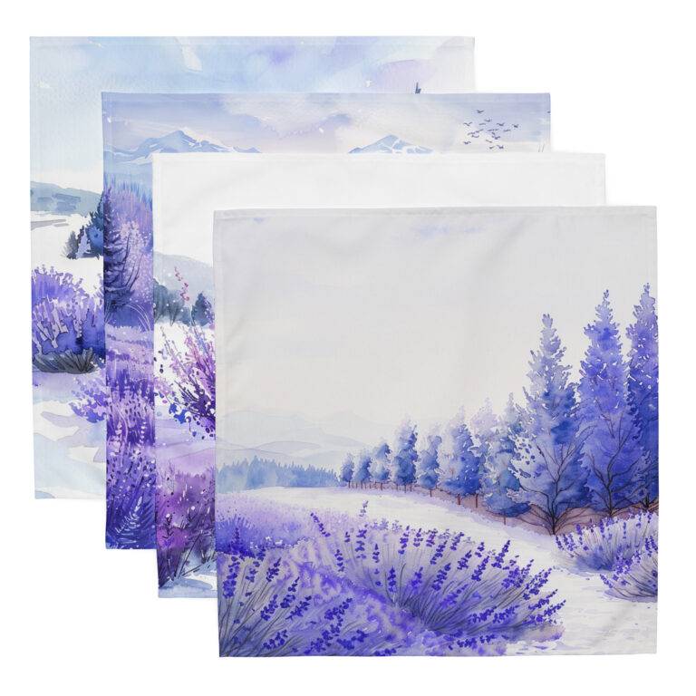 Lavender Field Water Color - Cloth napkin set of 4 Unique designs