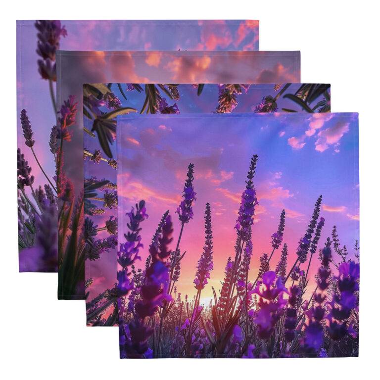 Lavender Field design inspired by Hayao Miyazaki Cloth napkin set of 4 unique designs