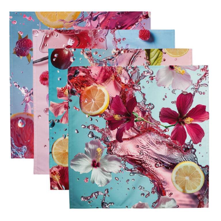 Red Wine Splash - Cloth napkin set of 4 - Unique design on each napkin