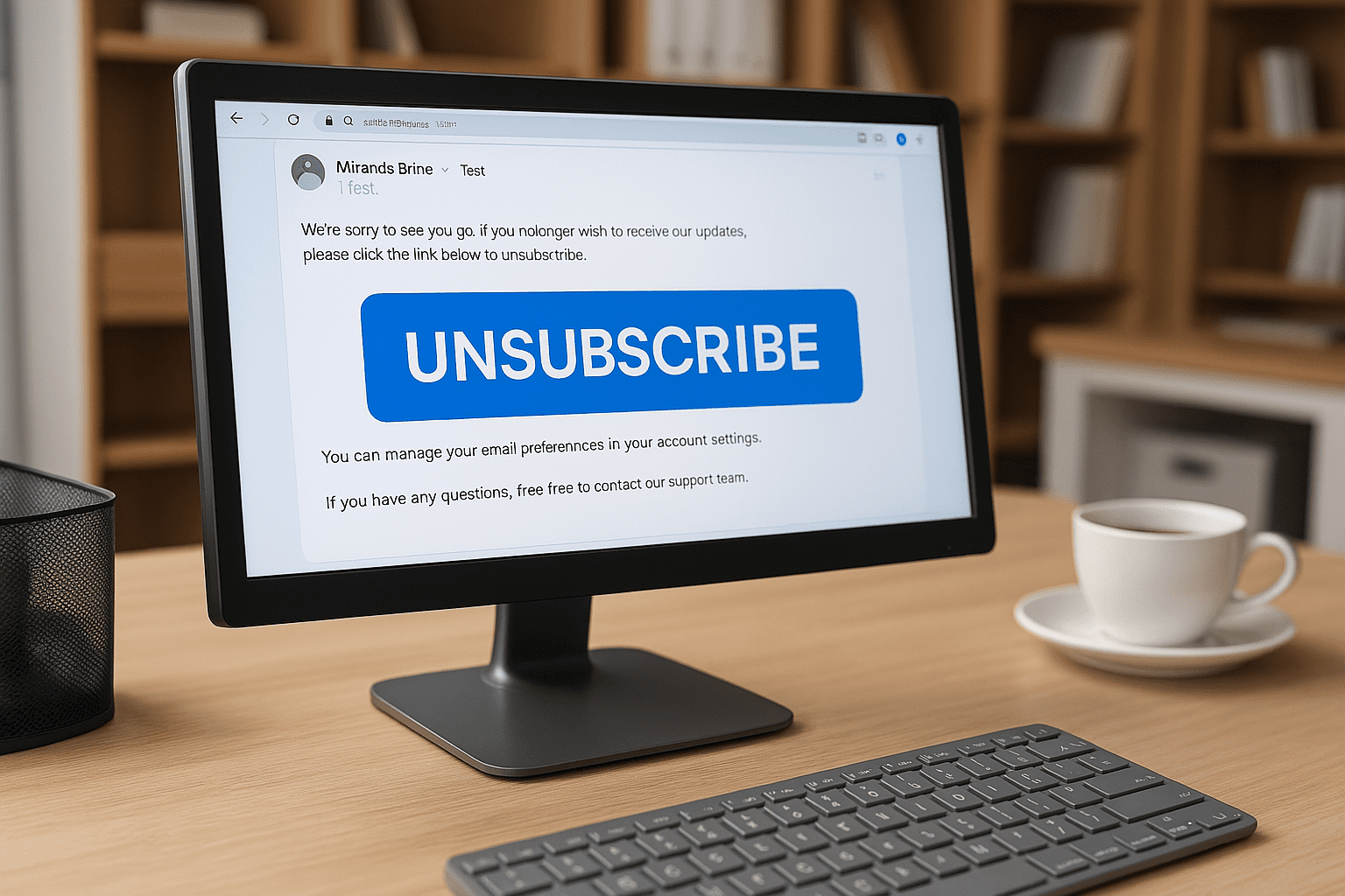 Computer screen displaying an unsubscribe option in an email, illustrating user control under Website Privacy Practices.