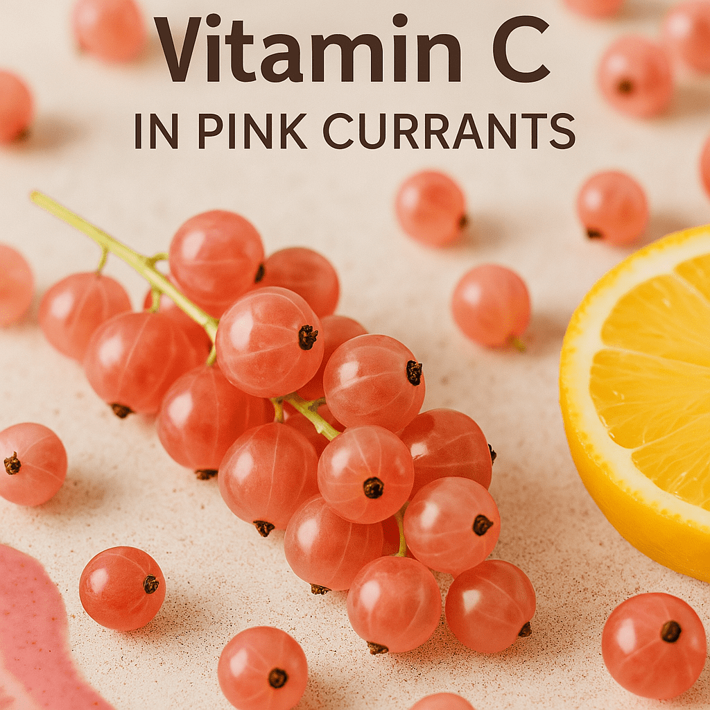 Pink Currant U-Pick berries displayed as a top source of vitamin C for immune and skin health