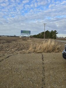 A roadside view of the field at Nuts About Dee’s Berries after lime and soil amendments were applied in fall 2025.