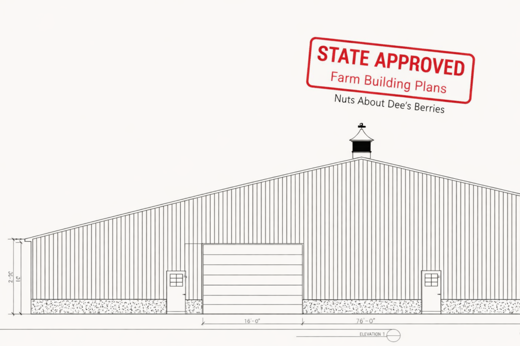 State approved farm building plans for Nuts About Dee’s Berries showing new agricultural facility design in Wisconsin