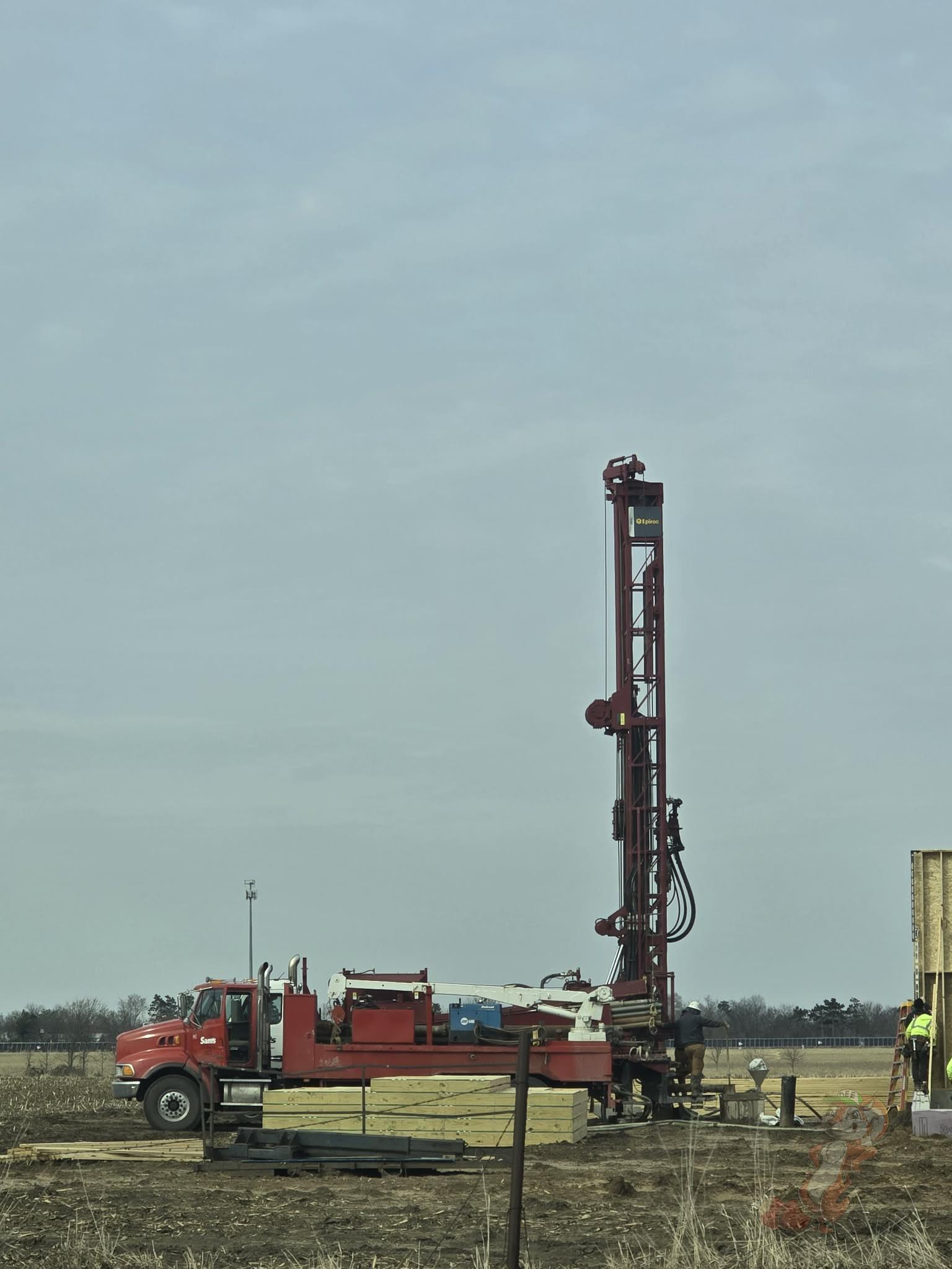High-capacity well drilling installation for orchard irrigation at Nuts About Dee’s Berries agroforestry farm in Brodhead Wisconsin