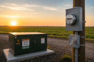 Electricity at the farm with new transformer and electrical meter installed at Nuts About Dee's Berries in Wisconsin