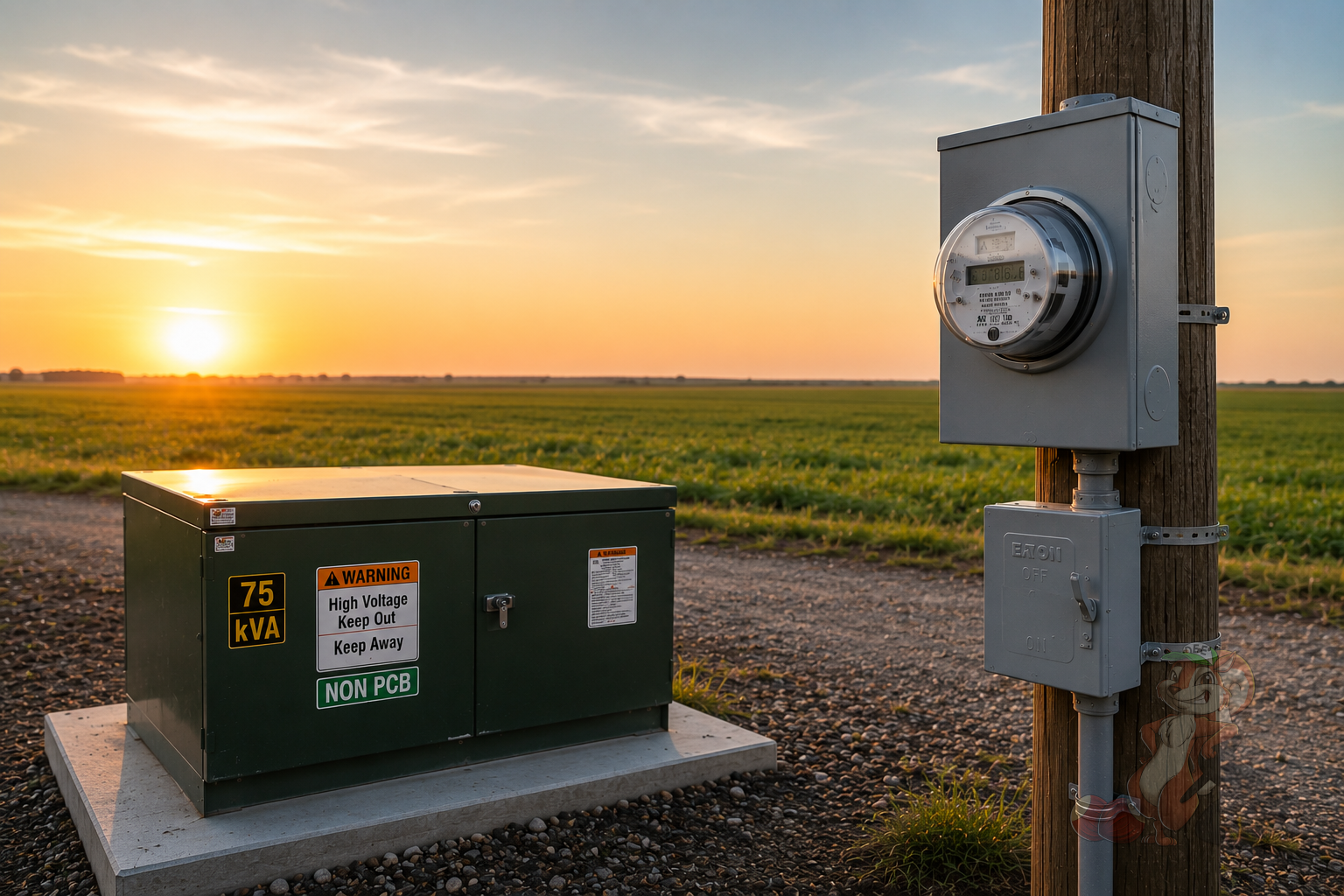 Electricity at the farm with new transformer and electrical meter installed at Nuts About Dee's Berries in Wisconsin